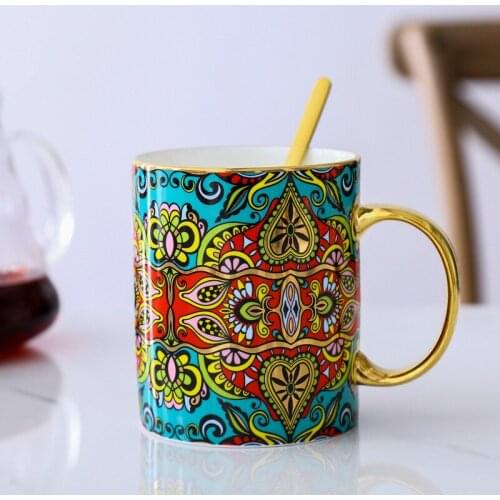 Bohemian Mug Bone China Coffee Cup with Golden Border Ceramic Milk Cup