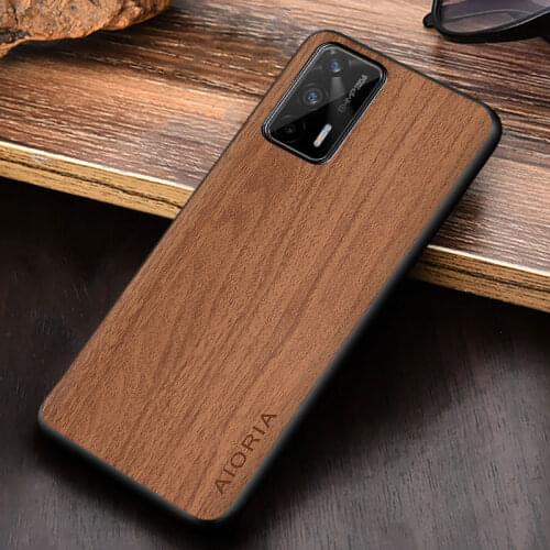WoodLike case for OPPO Realme GT 5G TPU+PC + wood PU leather skin covers coque fundas for OPPO Realme GT