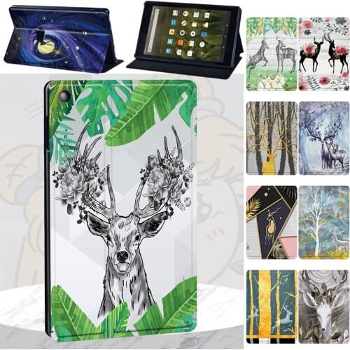 For Amazon Fire 7 5th 7th 9th/HD 8 6th 7th 8th 10th/HD 8 plus/HD 10(5th 7th 9th) Printed Deer PU Leather Stand Tablet Case Cover