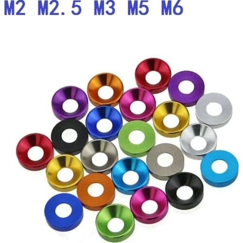 M2/M2.5/M3/M4/M5/M6 Silver/Black/Blue/Gold/Red/Purple/green Anodized Colourful Aluminum gaskets Cuntersunk Head Flat Washers