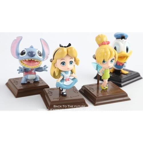 Disney Princess Alice fairy Donald Duck Stitch 4pcs/set 7cm Action Figure Anime Decoration Collection Figurine Toys model child