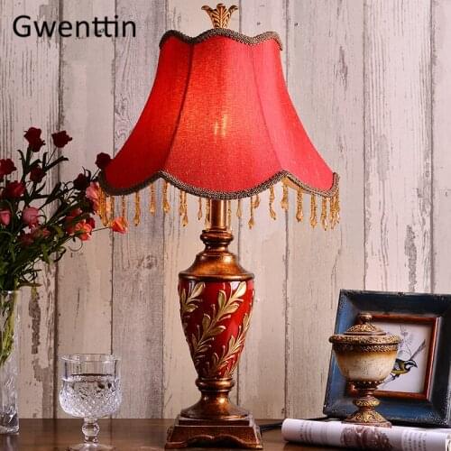 European Vintage Red Table Lamps Led Wedding Stand Desk Light for Bedroom Bedside Lamp Home Decor Lighting Fixtures Luminaire