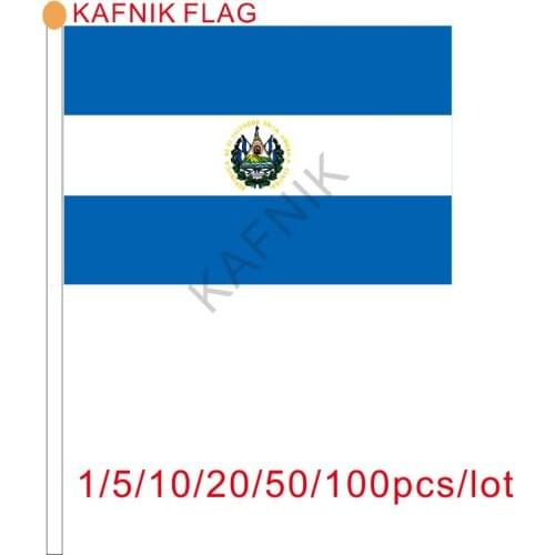 KAFNIK ,10/20/50/100pcs Promotion Wholesale Salvador Hand Waving National Flag 14*21cm #8 Polyester Flag Free Shipping