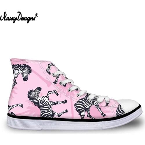 Noisydesigns Zebra Printed Women High Top Canvas Shoes Flats Casual Women Vulcanized Shoes Personalized Lady Canvas Shoes Custom