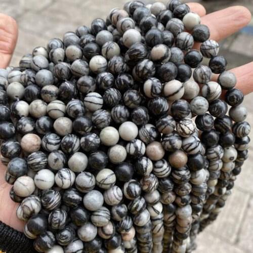 High Quality Natural Black White Color Stone 4/6/8/10mm Smooth Round Necklace Bracelet Jewelry Loose Beads 38cm wk141