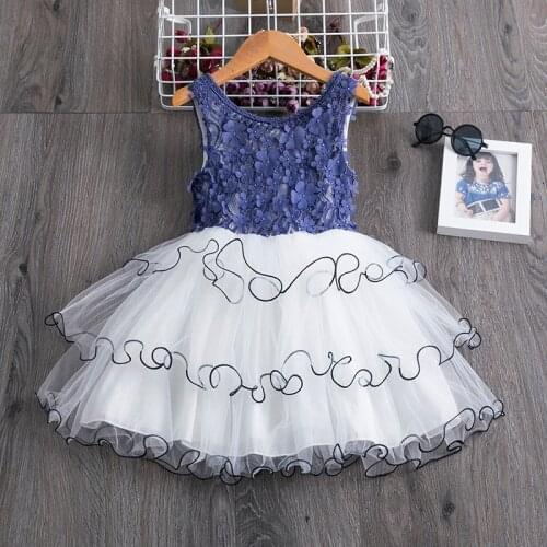 Summer Girl Clothing Tulle Vest Gown Flower Applique Dress Princess Dress For Kid Birthday Party Costume Flower Girls Tutu Dress