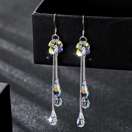HOT SALES!!! Fashion Women Multicolor Rhinestone Long Chain Tassel Drop Dangle Hook Earrings Wholesale Dropshipping