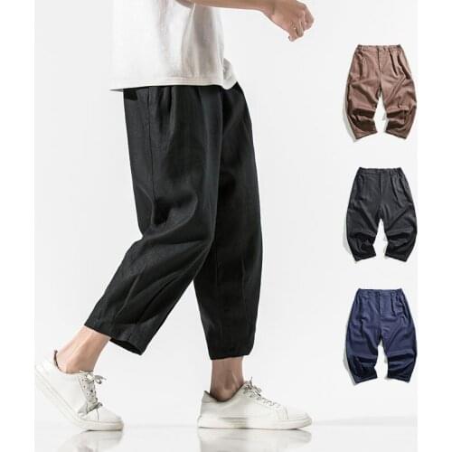 Linen Mens Harajuku Harem Pants Mens Japan Style Jogging Casual Trousers Male 2020 High Quality Loose Sweatpants Streetwear 5XL