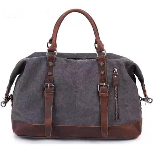 Meipitila vintage mens cowhide canvas bag mens hand travel bag functional diagonal duffel bag New Y-012