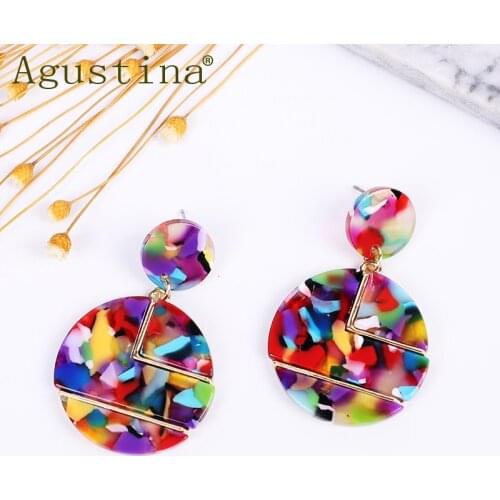 Fashion Acrylic Earrings For Women Jewelry Boho Geometric Colorful Dangle Drop Earings metal Round vintage Earring Accessories