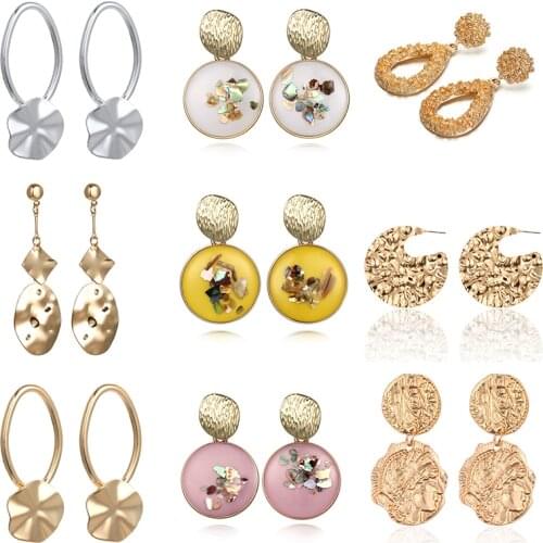 Fashion Korean Metal Gold Color Stud Earring Simple Geometric Camber Circle Knot Face Matte Ellipse Wedding Women Girl Jewelry