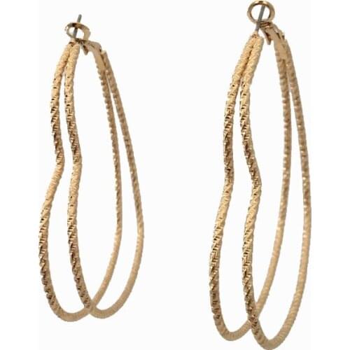 Trendy Gold Color Plating Two Row Hoop Earrings For Women Girl Bohemia Vintage Casual Daily Wearing Accessory