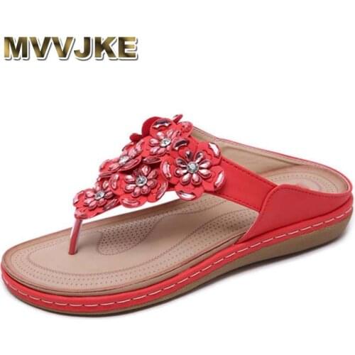 MVVJKEWomen Sandals Crystal Flower Ladies Flat Sandals Women Summer Flip Flops Woman Slippers Slip ON Best Quality