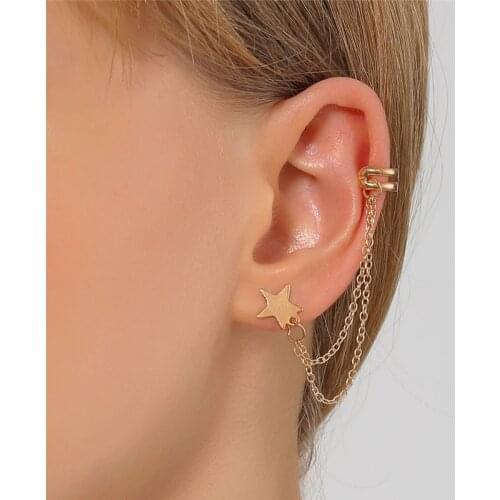 Modyle 2021 New Fashion Gold Color Fashion Punk Style Chain Alloy Clip Ear Cuff Star Clip Earrings for Women Jewelry Wholesale