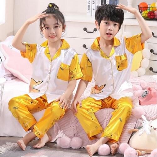 Boys Girls Pajamas Set Short Sleeve Soft Loose Silk Toddler Baby Summer Pajamas Kids Clothes Sleepwear Children Clothing