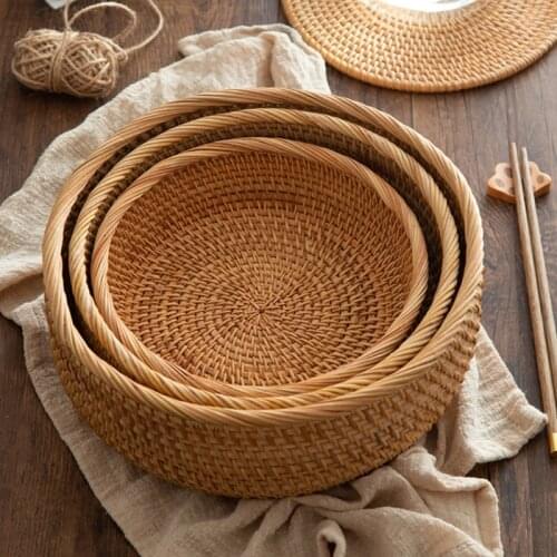 Handmade Living Room Snack Fruit Bowl Vegetable Basket Wicker Picnic Tray Food Bread Dishes Multipurpose Drying Storage