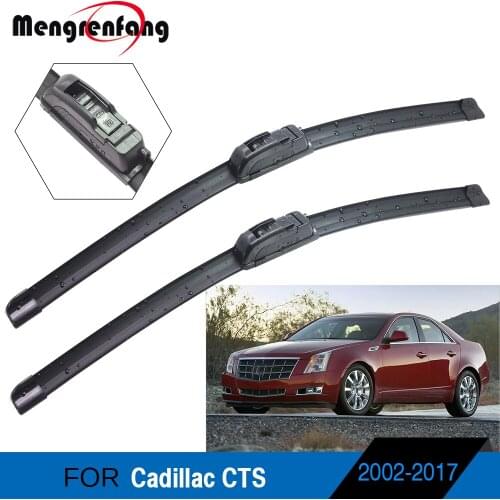 For Cadillac CTS 2002-2017 Car Front Windscreen Wiper Blades Soft Rubber Wiper J Hook & Push Button Arms