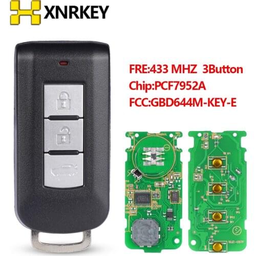 XNRKEY 3 Buttons Keyless Remote Key Smart Card FSK for Mitsubishi ASX Lancer Outlander with PCF7952 Chip with Small Blade 433Mhz