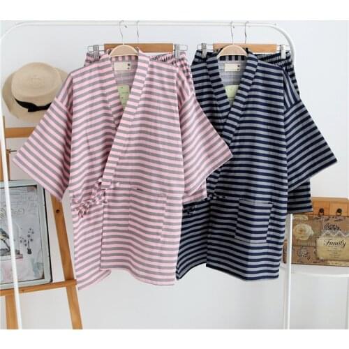 Japanese kimono short sleeve home clothing men summer pajamas sets women cotton double gauze sleepwear couples sleep bottoms