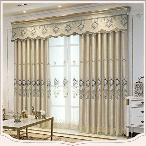 European Style Shading Embroidered Curtains for Living Room and Bedroom Grey Color Jacquard Windows Curtain Luxury Drapes