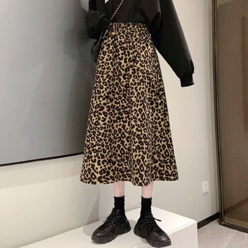 Summer Autumn Women Long Leopard Skirt Elastic Waist Chiffon Pleated Skirts Casual Maxi Beach Printed Skirt