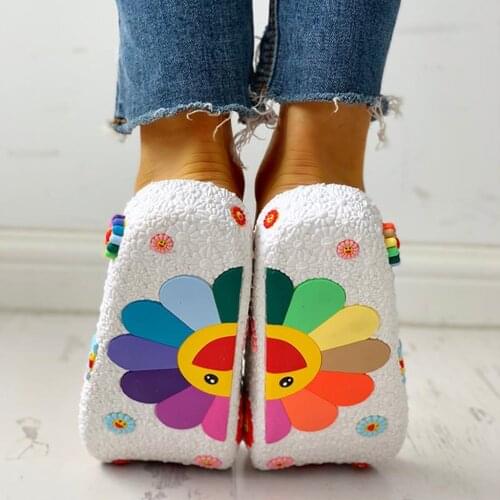 Womens Beach Slippers 3D Smiling Sunflower Platform Sandals Fashion Colorful Casual Flats Flip Home Shoes Beach Slippers Slides