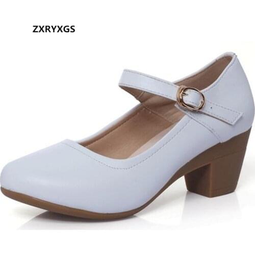 2021 New Black White Genuine Leather Shoes Women High Heeled Shoes Soft Sole Non-slip Comfort Elegance Shoes Shoes Size 33-43