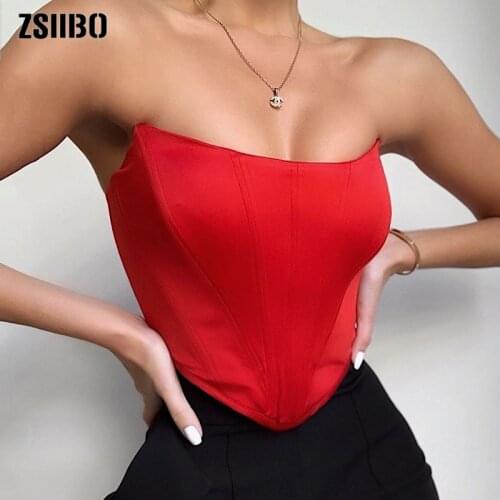 Tops Women 2020 Sleeveless Off Shoulder Velvet Fashion Sexy Corset Crop Tops Vest Female Underwear Backless Bustier Top Solid