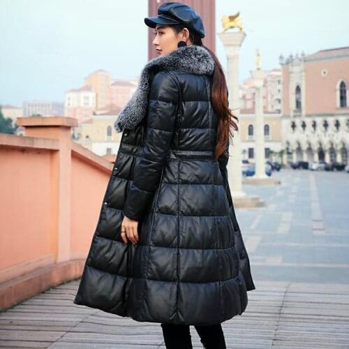 2020 Genuine Leather Down Jacket Women Winter Coat Big Fox Fur Collar Korean Long Jacket Slim Sheepskin Coat 8079 KJ2500