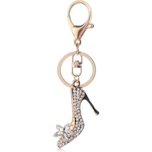 1PCS High Heel Shoe Keychain Rhinestone Crystal Purse Car Key Chain For Women Bag Decorative Alloy Keyring Accessories