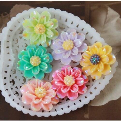 100PCS New Beautiful Mix Colorful Gerbera Flower Resin Cabochon -6colors -(CAB-ECA-MIXSS)