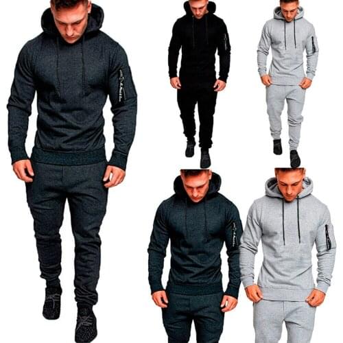 2PCS Mens Slim Fit Tracksuit Set Hooded Long Sleeve Pullover Hoodies Sport Gym Skinny Jogging Joggers Sweat Pants Trousers Sets