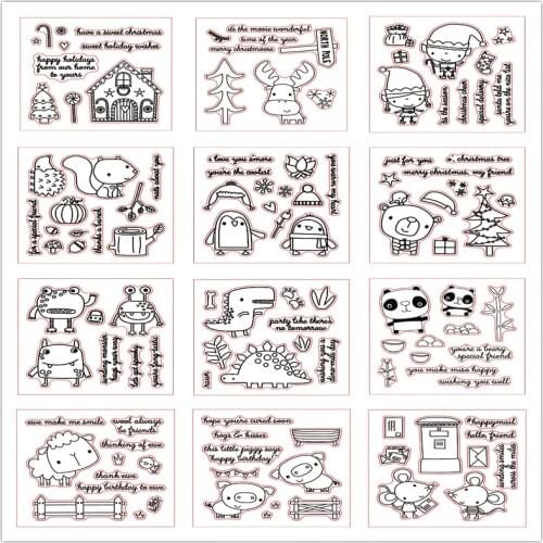 4*4inch Clear Stamps Christmas Tree Candy Cane Piglet Bear Lamb Rat Hedgehog Frog Animal Letter Words For DIY Scrapbooking 2019