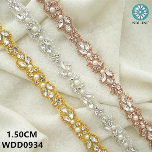 10 yards )Bridal beaded sewing crystal pearl Rhinestone Applique Trim iron on for wedding dress rhinestone applique WDD0934