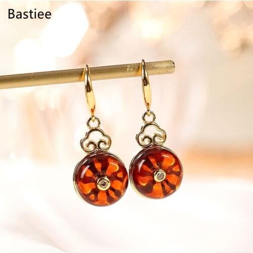 Bastiee Ethnic Jewelry For Women Silver 925 Jewelry Inlaid Jade Jewelry Dangle Earrings Korean Earrings Long Earrings
