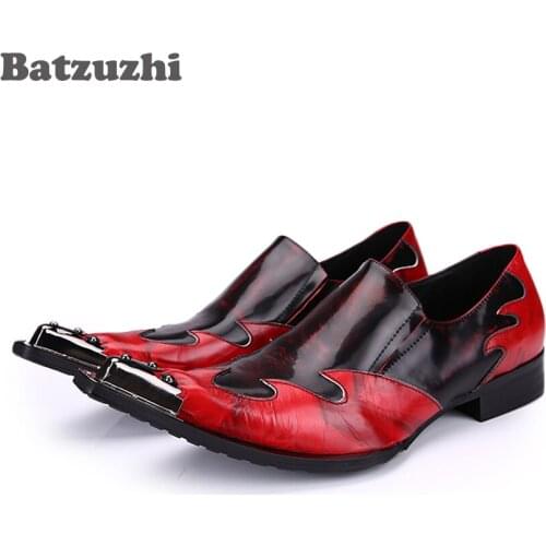 Batzuzhi Rock Luxury Men Dress Shoes Pointed Iron Toe Men Leather Business Shoes Red Party/Wedding Dress Shoes for Men