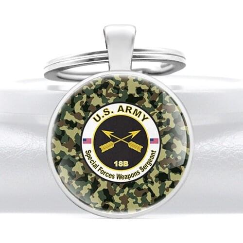 U.S.ARMY Special Forces Weapons Sergeant Design Glass Dome Keychains Men Women Keyring Jewelry Gifts