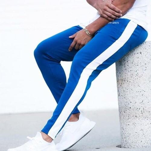 Fitness mens autumn and winter new running pants jogging casual stitching embroidery mens pants factory direct sales