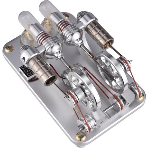 Two Cylinder Stirling Engine Model Generator Teaching Show Model With Voltage Meter And LED Lamp Bead Men Creative Gift