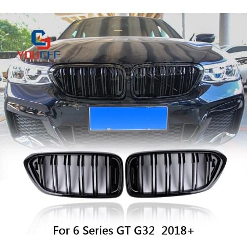 G32 2-Slat Front Bumper Kidney Grille Mesh For BMW 6 Series GT G32 2018 + Gloss Black Grille
