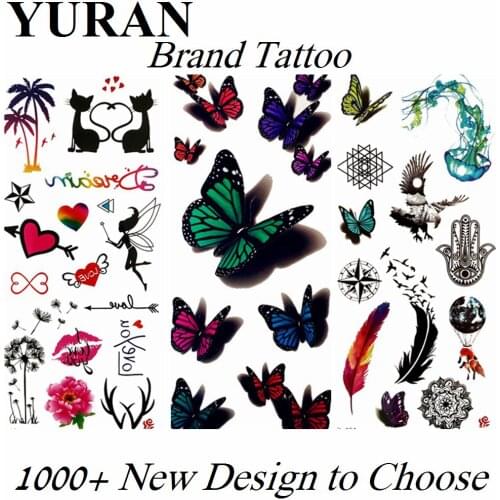 Colorful Butterflies Fake Temporary Tattoos Sticker Waterproof For Kids Children Tattoo Paper Body Art Hands Tatoos Feather Bird