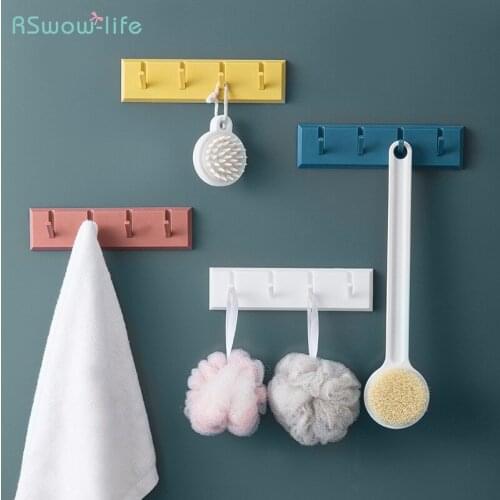 Creative Punch-free Four Hook Hooks Bathroom Kitchen Rack Wall Door Rear Hook Coat Racks Multi-function Storage Rack