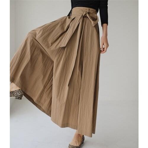IHOBBY Girls Summer Lace Up Wide Leg Pant High Quality Pleated Dress Pant For Women 2021 New Fashion Plus Size Pants