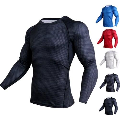 MMA Rashguard Running Shirt Compression T-Shirt Gym Crossfit Sport Clothing Mens Long Sleeve Sportswear Fitness Training Shirts