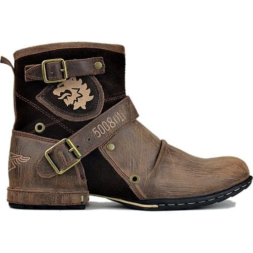 Genuine Leather Mens Ankle Boots Retro Style Boots Cowboy Chukka Boots Zipper-up Motorcycle Boots Men Classic Western Boots