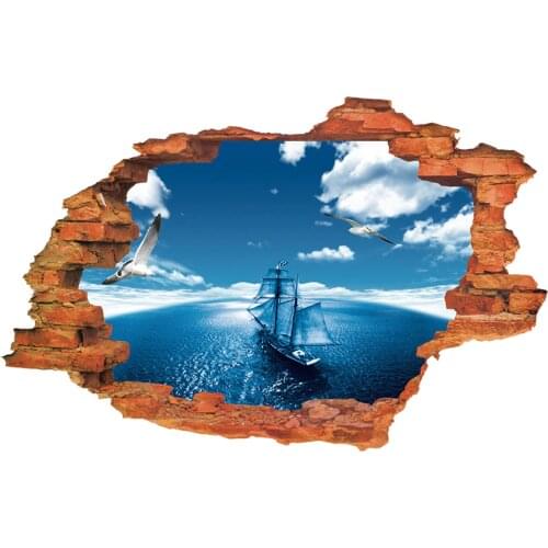 New 3D Ocean Navigation Wall Stickers For Kids Rooms Boys Wall Brick Pattern Self-adhesive Home Decor Living Room Bathroom Mural