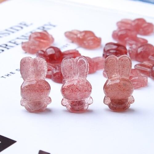 Natural beautiful strawberry crystal stone hand-carved cute rabbit Fashion for gifts