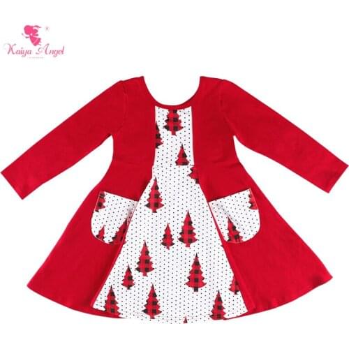 Kaiya Angel New Year Children Girls Christmas Dress Kids Autumn Winter Christmas tree Printed Clothes Baby Girls Pocket Dresses
