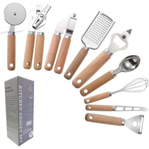 New Creative Kitchen Gadgets Wooden Handle Small Kitchenware Stainless Steel Biscuit Wheel Whisk Baking Set Cheese Knife Planer