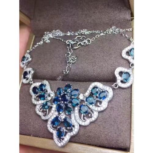 Natural sapphire gemstone Pendant necklace S925 silver Natural gemstone necklace identity Flowers women wedding gift jewelery